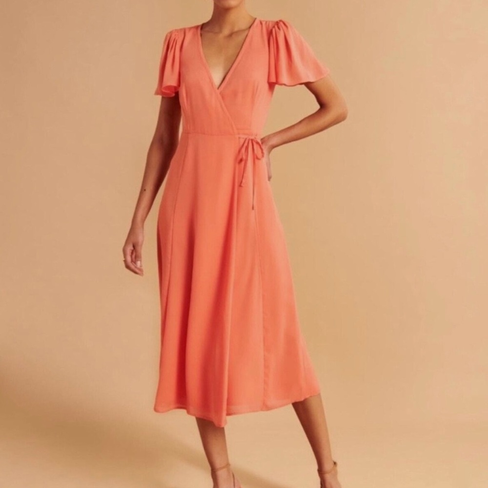 Abercrombie & Fitch Peach Wrap Midi Dress